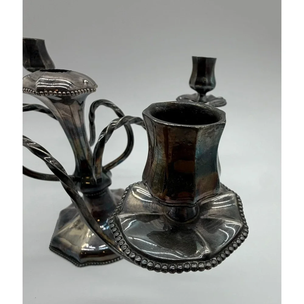 Antique Pairpoint Mfg Co Quadruple Plate Candelabra G117 Silver 5 Light 15